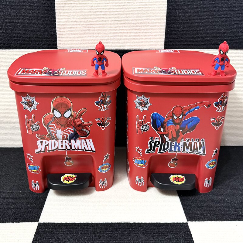 New Spider-Man Trash Can with Cartoon Design, High Aesthetic Value, Suitable for Children's Room, Home Use, Bedroom, Living Room, Large Size with Lid and Foot Pedal New Spider-Man Trash Can with Cartoon Design, High Aesthetic Value, Suitable for Children's Room, Home Use, Bedroom, Living Room, Large Size with Lid and Foot Pedal