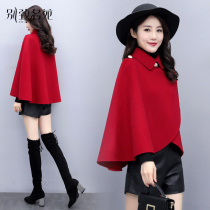 Woolen coat womens short 2021 New Korean version loose age cloak shawl thick woolen coat