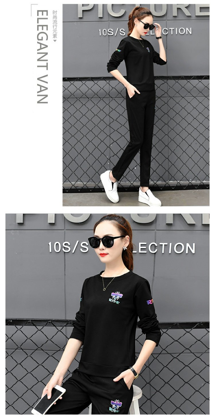Mùa thu đông 2018 phiên bản mới của Hàn Quốc áo len in hình nữ hai dây lớn cộng với đồ thể thao nhung dày phù hợp với phụ nữ bộ đồ