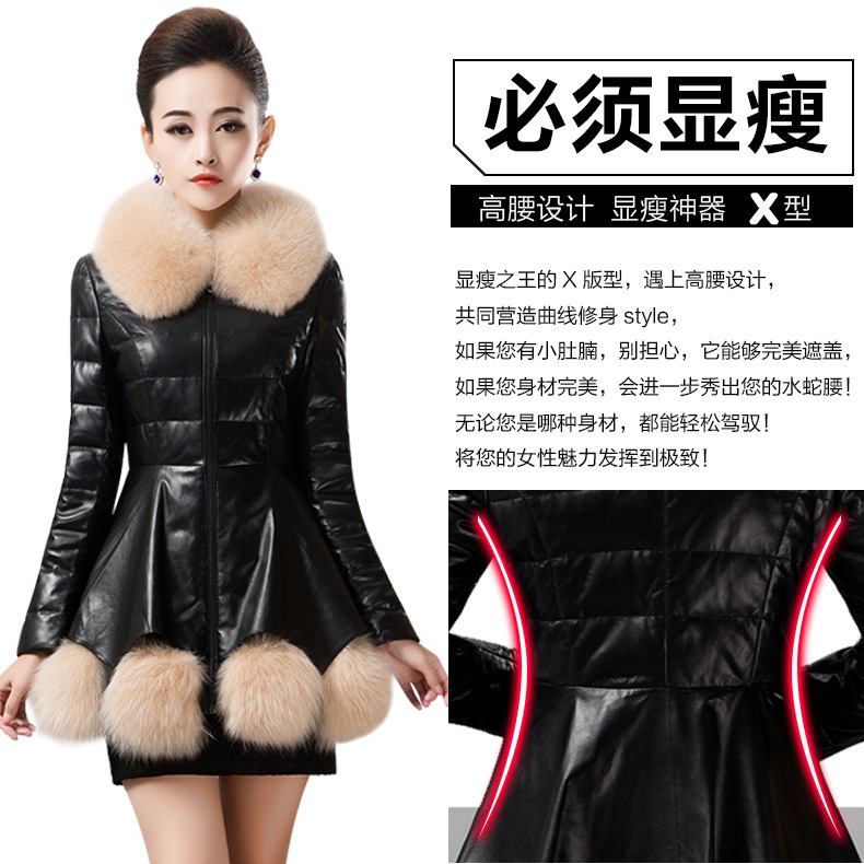 Phiên bản Hàn Quốc cộng với nhung nữ da dài phần mùa đông dày áo ấm lông lớn cổ áo da lông khâu nữ ao da