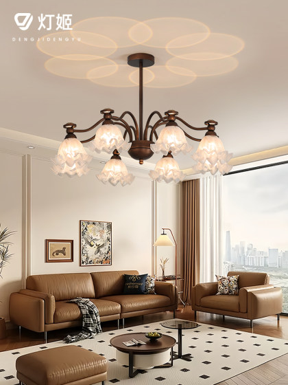 Lamp Ji Medieval Living Room Chandelier Creative Internet-Famous Lily of the Valley Flower Hall Main Light with Spotlights American Retro Dining Room Light
