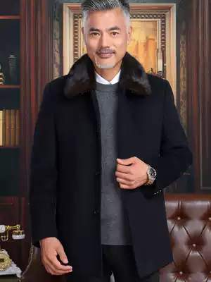 Autumn and winter elderly wool coat men thick medium and long version of lapel collar business trench coat large size father clothing woolen coat