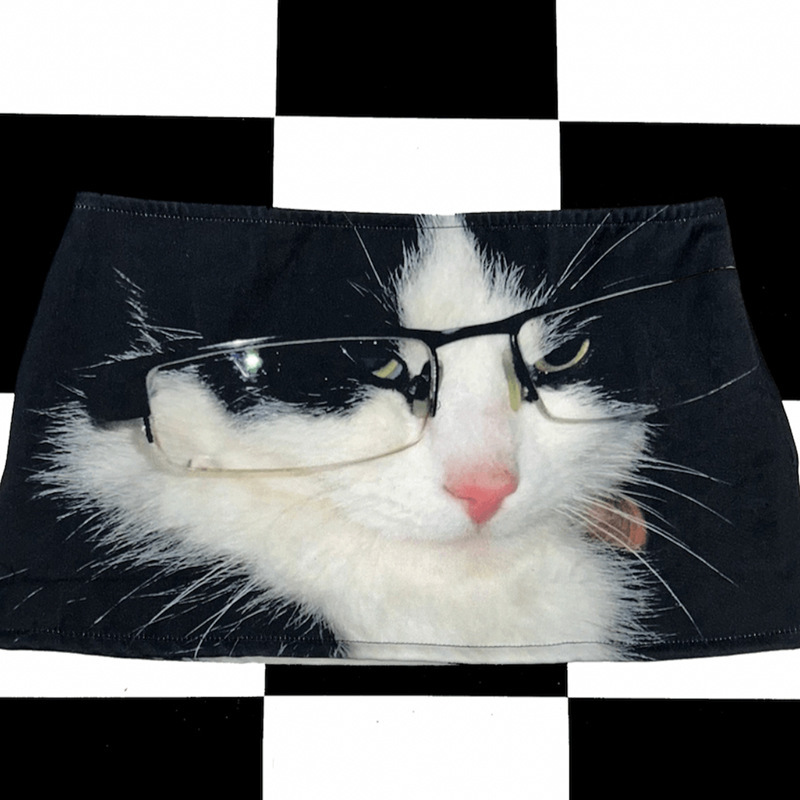 Om Same Style Retro Vintage Harajuku Subculture Y2K Millennial Hot Girl Music Festival Black Cat Print Slim-Fit Short Skirt Om Same Style Retro Vintage Harajuku Subculture Y2K Millennial Hot Girl Music Festival Black Cat Print Slim-Fit Short Skirt