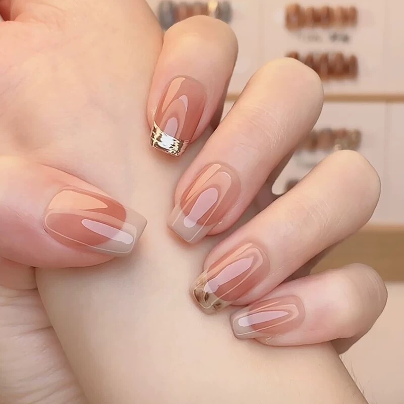 Purely Handmade Wearable Nails That Enhance Complexion, Have a High Aesthetic Appeal, French Short Style, New Nude Color, Versatile for Pregnant Women and Students