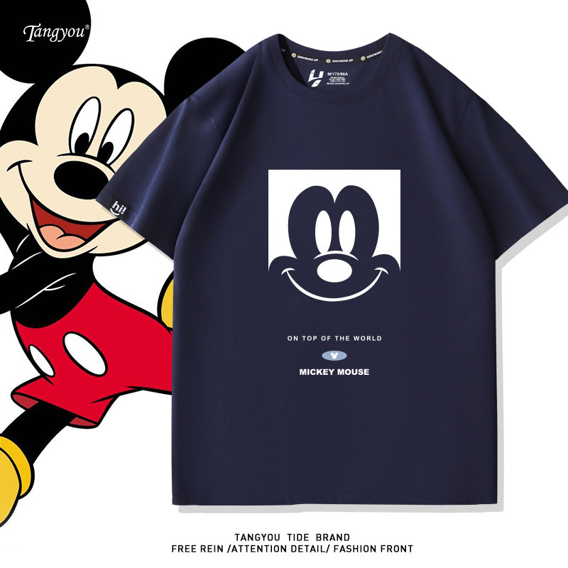 American Retro Cartoon Mickey Mouse Merchandise Pure Cotton Short-Sleeve T-Shirt for Men and Couples, Loose Fit Top