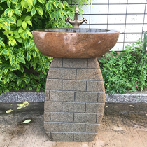  Stone washbasin Outdoor column washbasin Integrated courtyard column basin Garden floor-to-ceiling basin Rough stone pool