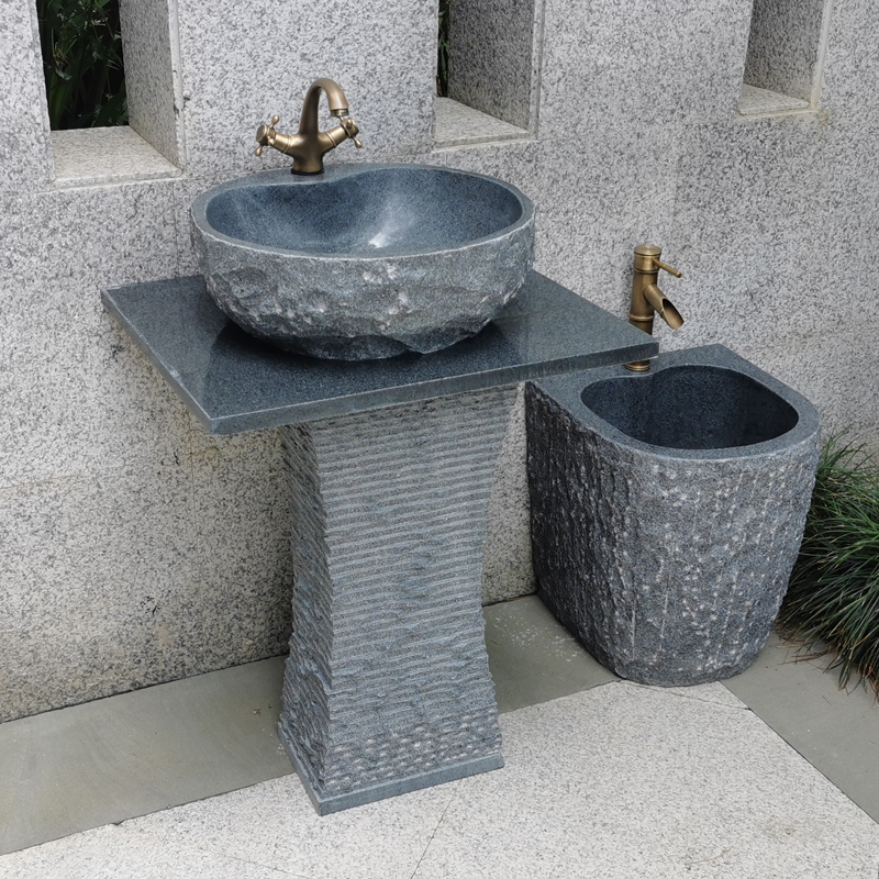 Outdoor Stone Wash Basin Integrated Courtyard Post Basin Natural Stone Floor Type Washbasin Make-up Room Pool