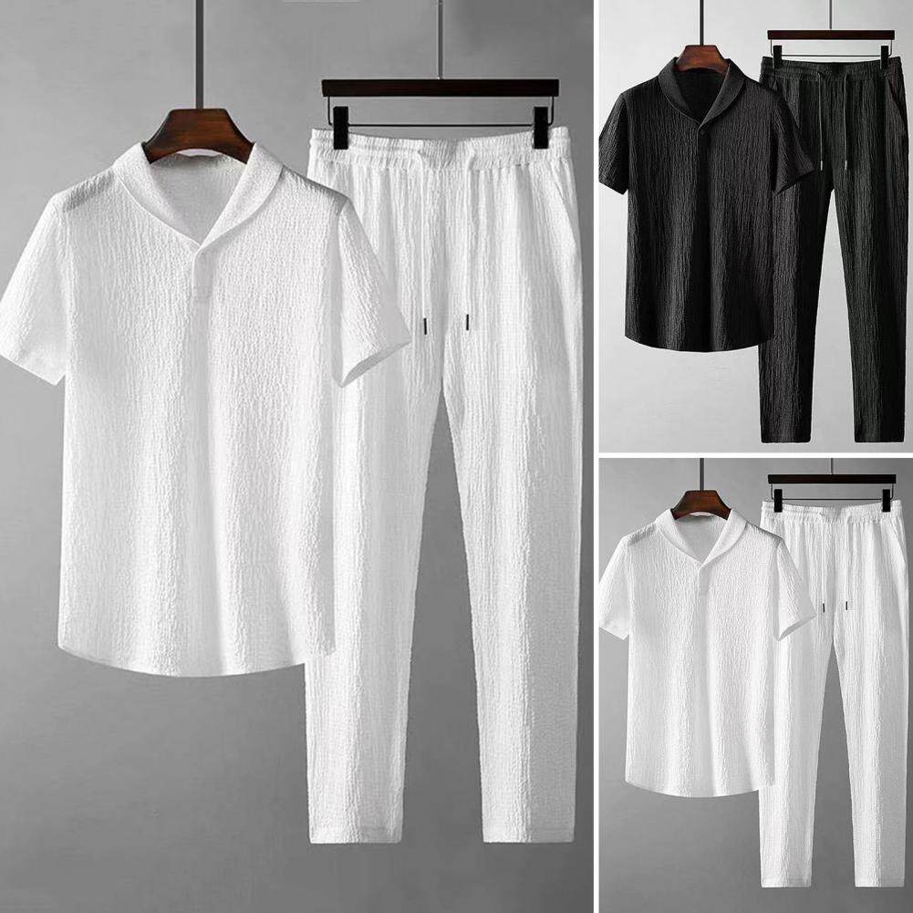 Мода Set en business short sleeve shirts long pants set male clothing