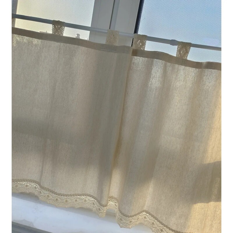 Japanese-Style Cotton and Linen Finished Bunk Bed Half Curtain, Linen Nordic Simple Style Fabric Door Curtain, Blocking Cabinet Curtain, Small Window Curtain