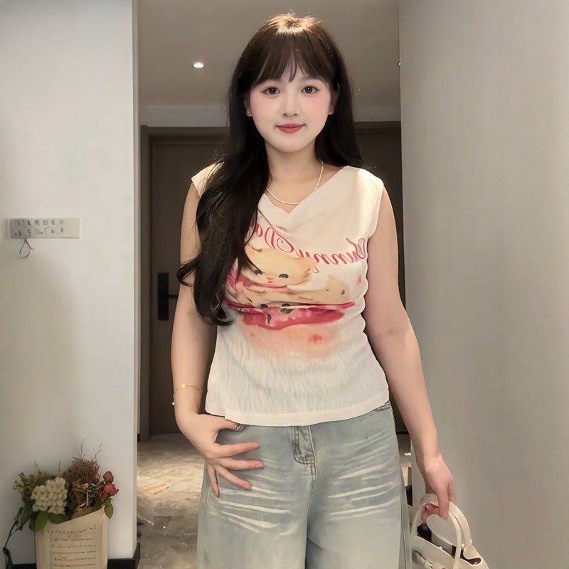 Plus-Size Sweet Girl Style Textured Slim-Fit Short-Sleeve Top for Women, New Summer Style, Super Pretty and Unique Trendy Top