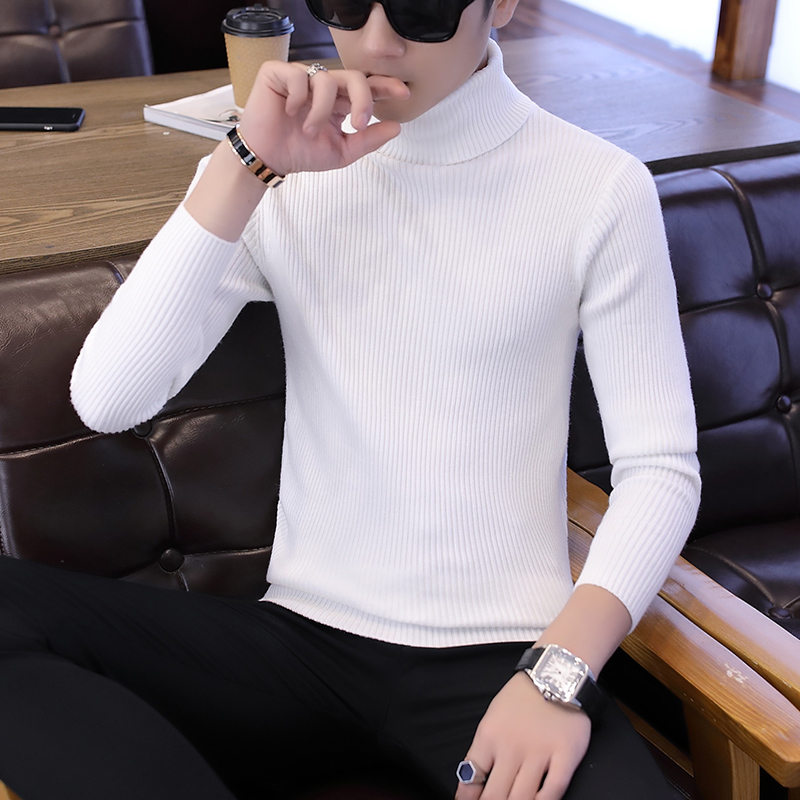 Sweater men's high collar Korean version of the trend personality slim-fit round neck knitted sanitary clothing lapel young men's bottom sweater autumn