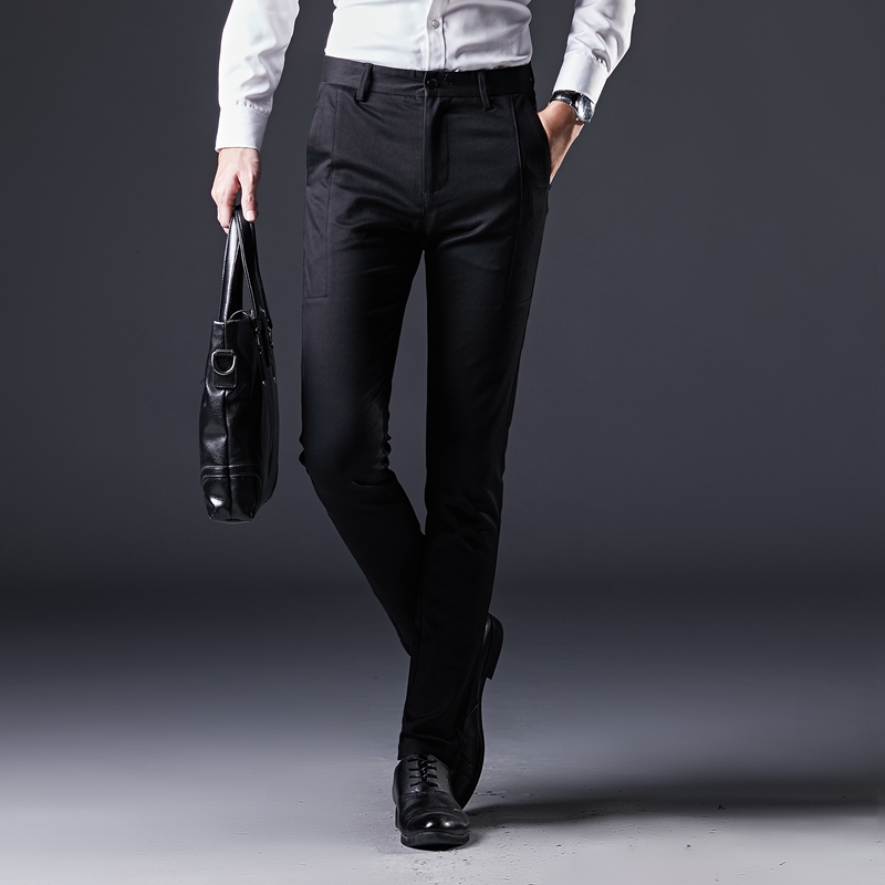 Men's casual pants Stretch slim cigarette tube pants Korean version of the trend thick straight pants Men's business trousers autumn and winter