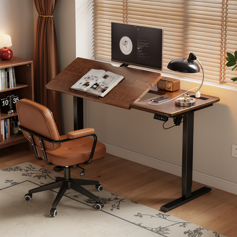 Solid Wood Electric Lifting Desk with Flip-Up Tabletop, Computer Drawing Table, Student Home Study, Drawing, Writing and Calligraphy Table