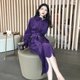 Retro corduroy large size women's clothing fat sister 2022 spring and autumn new waist waist temperament slim mid-length dress