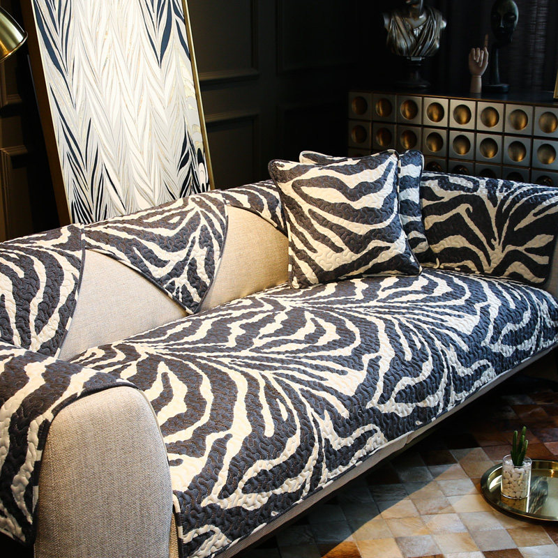 Rain Dool Nordic minimalist fashion zebra Cotton Sofa Mat Cloth Art Non-slip Pure Cotton Sofa Set All Season Universal
