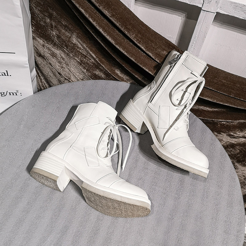 Martin Boots Woman Summer Thin white coarse heel retro Breathable Thick Sole Locomotive Boots High Heel Short Boots Woman Injured Boots