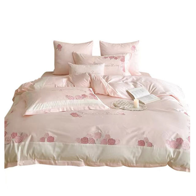 Girly Heart Summer 80 Count Lenzing Tencel Four-piece Romantic Rose Quilt Cover Silky Cool Ice Silk Bedding