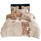 Cute Bear Winter Thickened Rabbit Plush Four-piece Milk Velvet Cartoon Quilt Cover Double-sided Coral Velvet Bedding