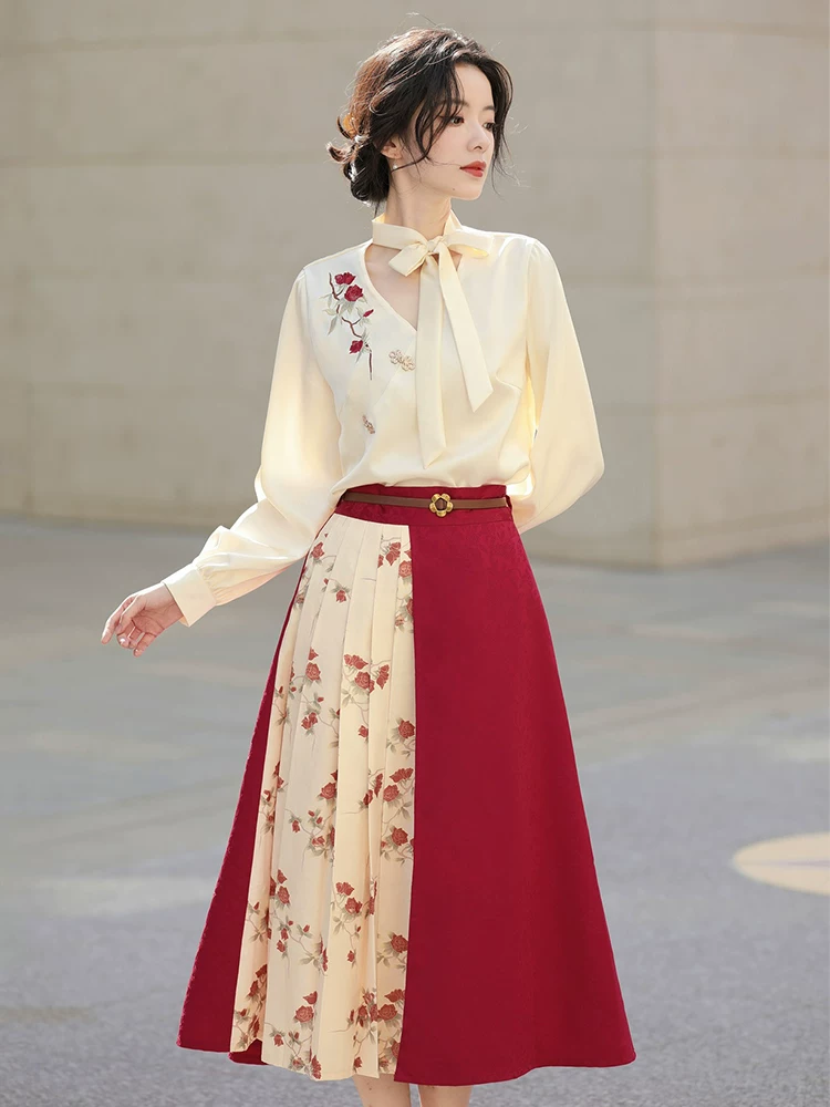 ПодлиннаяHanfu, блузка, юбка, осенняя куртка, набор, китайский стиль