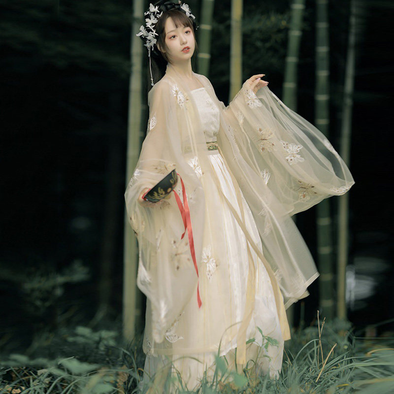 Qingyin original Weijin style Hanfu female fairy air elegant ancient style wide-sleeved fairy skirt spring and autumn Chinese style waist-length ancient costume