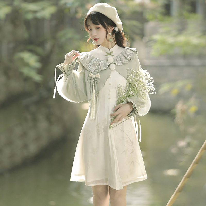 Zhu Yin Original Hanfu for Women, Modernized Daily Wear with Han Elements, New Chinese Style Girl's National Style Dress and Coat Set for Spring and Autumn