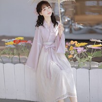 Original Handmaid Womens Daily Han Elements Improved Liandress Summer Chinese Wind Paid Collar Fake two Lace Ancient Wind Spring