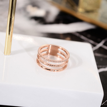 Han Jing Korean hollow three-layer diamond ring female titanium steel plated 18K rose gold color gold Food ring ring ring ring jewelry