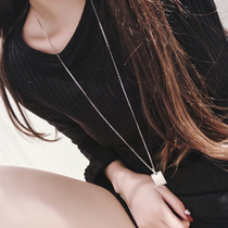 Han Jing Korean rectangular pendant necklace female plated 14K rose gold titanium Joker sweater chain long first jewelry