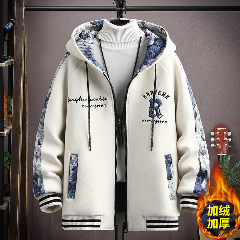 Teen Plus Suede Thickened Jacket Men Junior High School High School Students Baseball Uniform Jacket Handsome big boy autumn winter clothing cotton clothes-Taobao