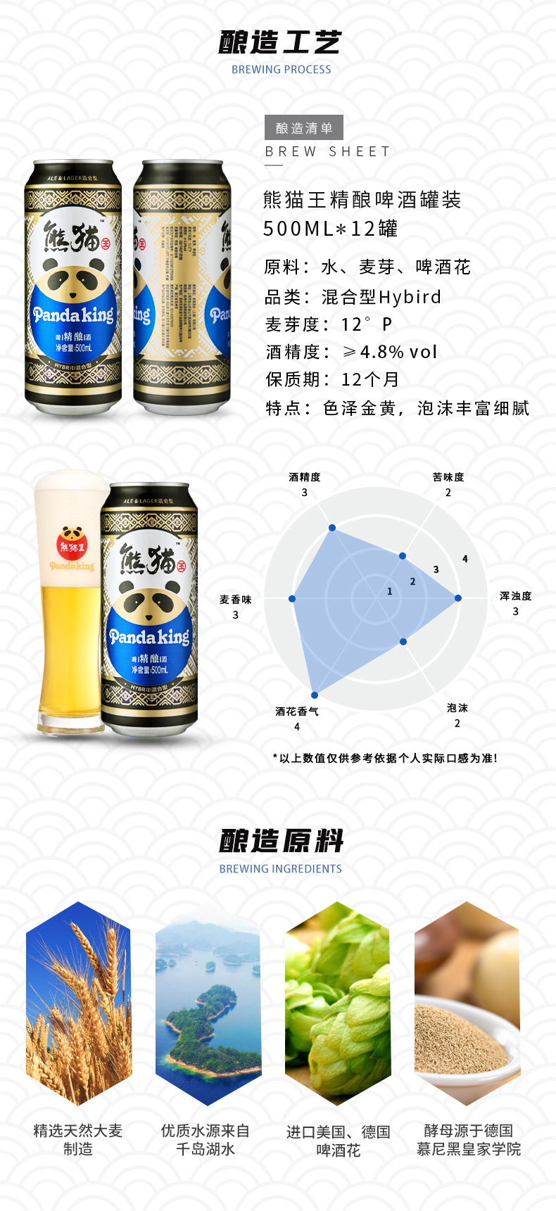 熊猫王 12度 纯麦芽 精酿啤酒 500ml*12听 图2