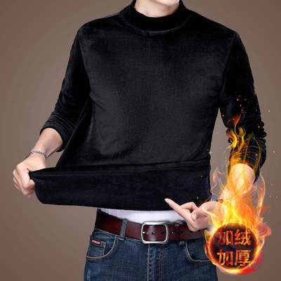 秋冬男装加绒半高领毛衣男打底衫保暖卫衣