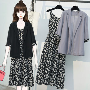 单/大码秋季连衣裙西装外套女两件套