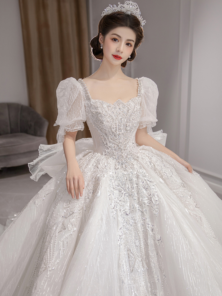 Fan-style light wedding dress 2023 new bridal main yarn small sub pregnant woman high waist senior large trailing welcome dress winter-Taobao