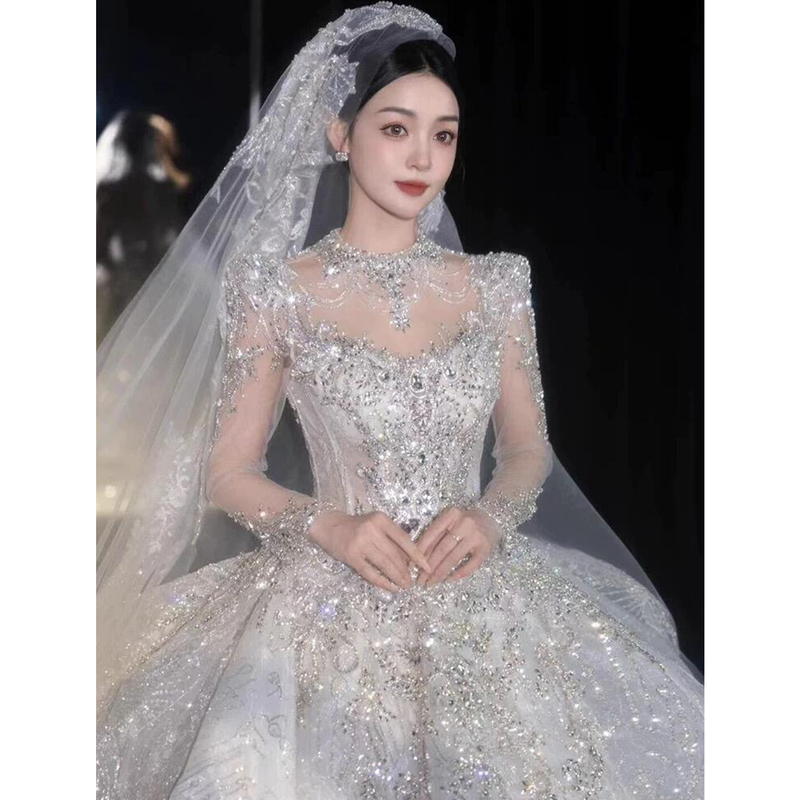 Long-Sleeved Summer Wedding Dress 2026 New Style Bridal Main Dress High-Quality French Retro Lace Simple and Lightweight