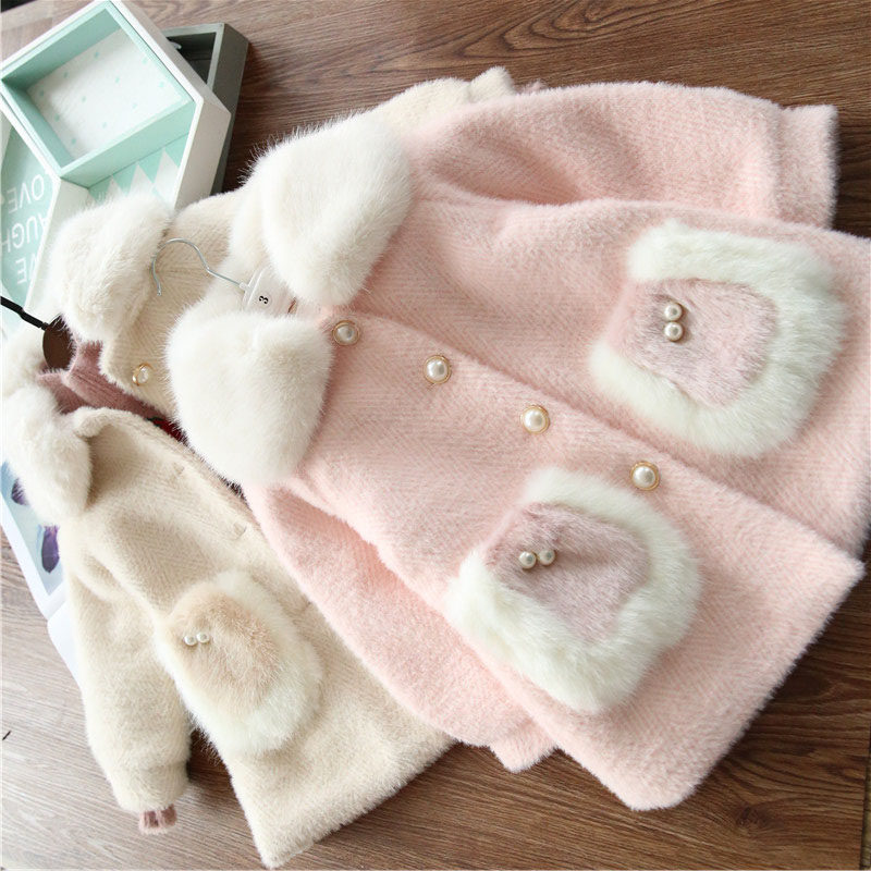 Girl Minke Velvet Coat 2022 Winter New Children Gold Mink Medium Long Version Coat Girl Thicken Sweater