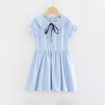 Girl Summer Clothing Dress Dress 2022 New Ocean Atmosphere College Wind Pure Cotton Slim Fit Summer Short Sleeve Girl Child Skirt