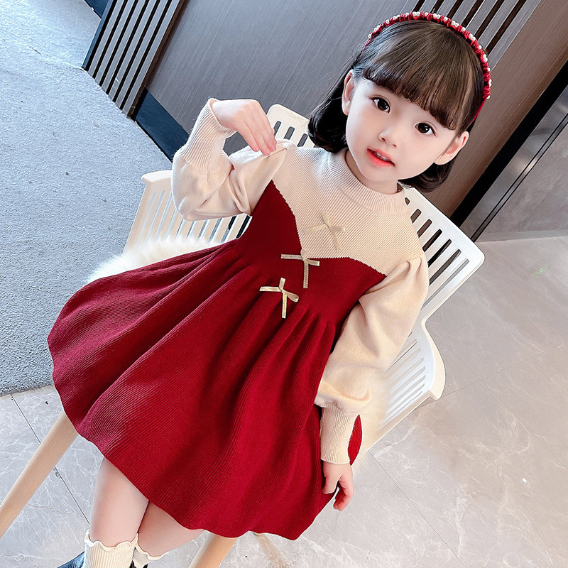 Girls dress Western style autumn and winter fashionable knitted princess skirt children's Korean version three-year-old baby girl birthday skirt