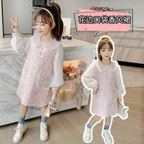 Girls small fragrant wind even dress 2022 Spring and autumn new fur Vest Splicing Bubble Mesh princess skirt Skirt Ocean