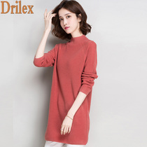 Semi-high-neck woolen sweater womens long autumn and winter New pullover Joker sweater loose casual knitted bottoming sweater