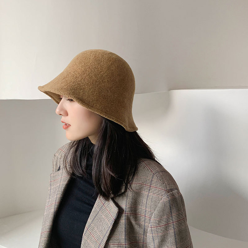 Autumn and winter woolen knitted fisherman hat thickened warm ladies small edge foldable Japanese women's pot hat