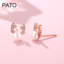  PATO sterling silver elk earrings womens 2021 new trendy net red temperament pearl earrings high-end sense niche ear jewelry