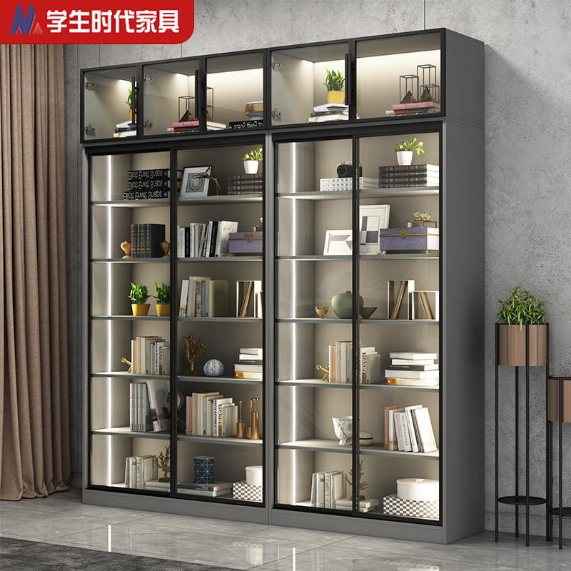 Light luxury hand-made cabinet solid wood locker custom-made statue model cabinet custom glass door display cabinet floor-to-ceiling bookcase