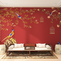 New Chinese Flower Bird Protection Wall Panel TV Background Wall Retro Forbidden City Red Decorated Board Fire Boiler Shop and wood Fiber Wall wall