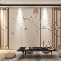 New Chinese classical flower bird integrated wall panel tea room protective wall panel bedroom living room TV background wall buttoning plate landscape