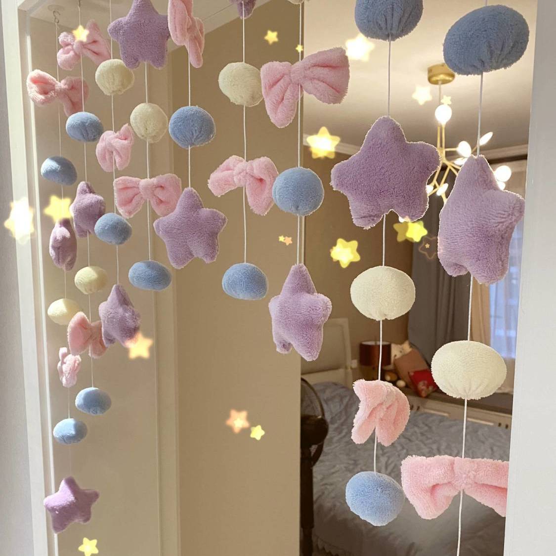 AIR HANGING ACCESSORIES HOME BEDROOM DOOR CURTAIN CHILDREN ROOM DOOR CREATIVE GIRL HANGING CURTAIN WALL DECORATION HIGH FACE VALUE FREE OF PUNCH-TAOBAO