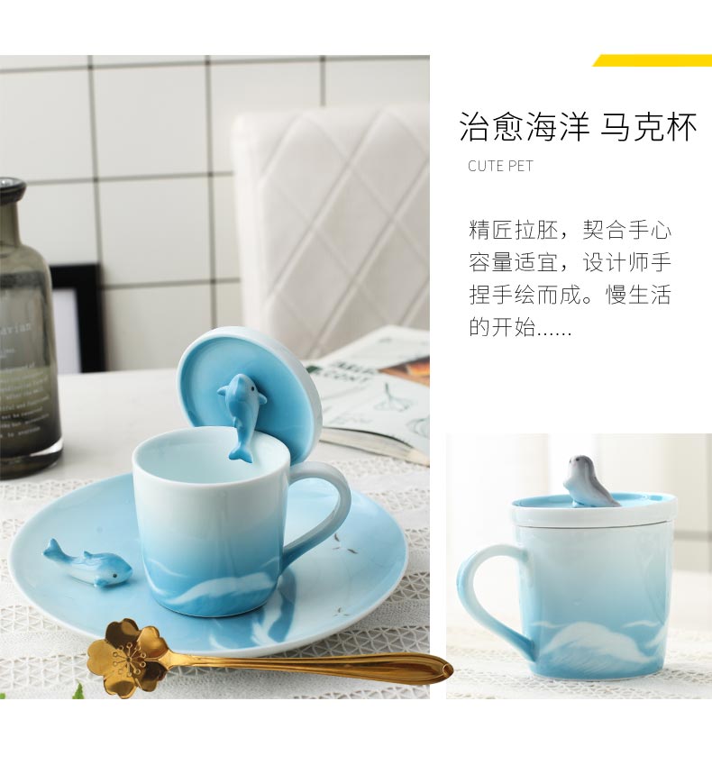 Creative mugs ceramic coffee cup with cover spoon plate pink girl heart of Japanese cartoon breakfast cup for ranging