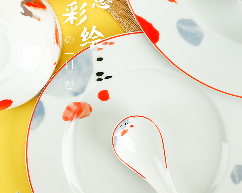 Jingdezhen ceramic tableware contracted web celebrity bowl of coloured drawing or pattern plate dishes suit household combination design gifts