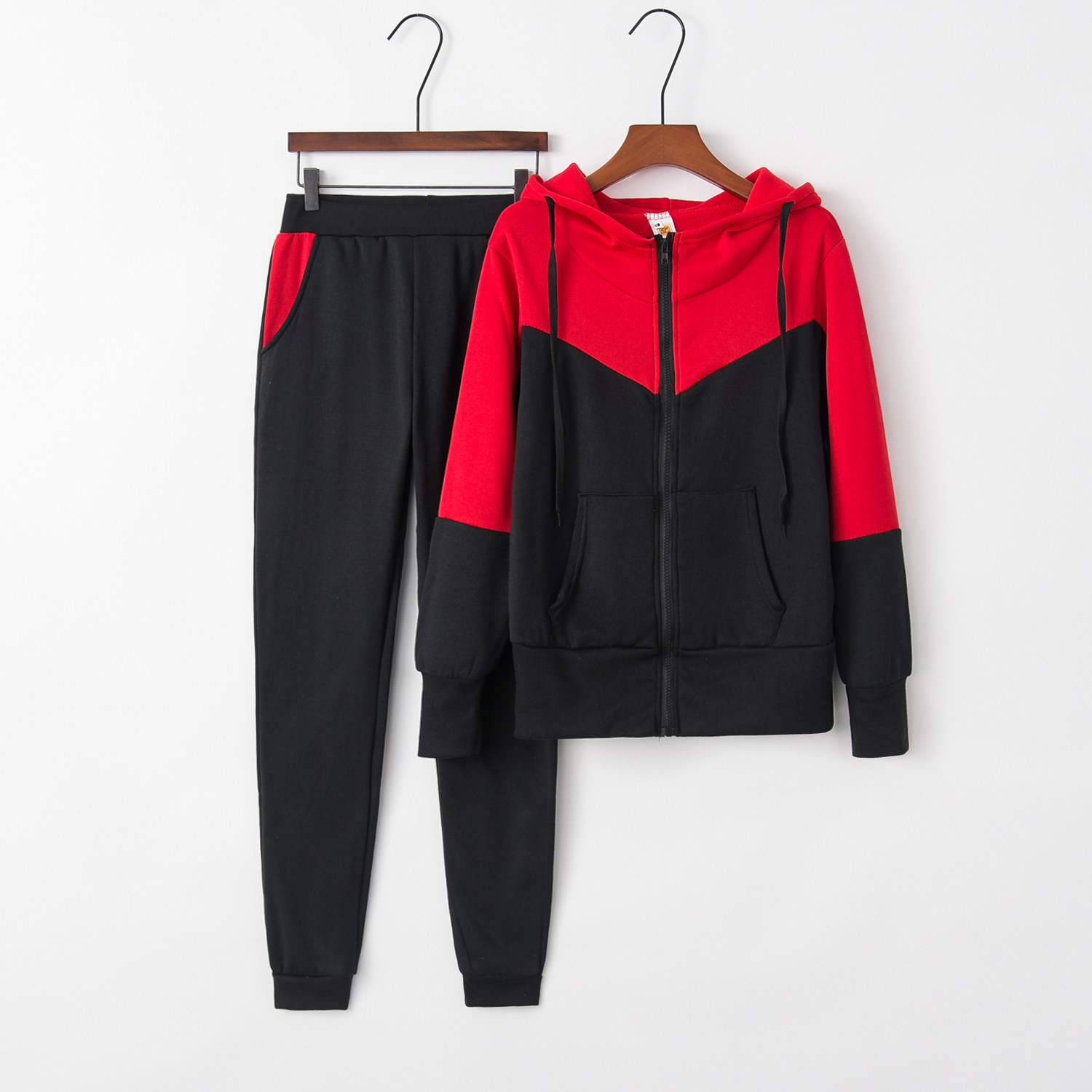 Dames patchwork sport hoodie en short set voor casual_voghion.com