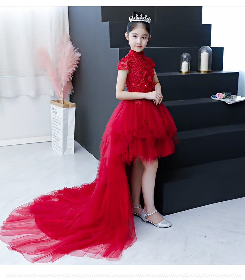 Cô gái màu đỏ váy sinh nhật công chúa váy con mẫu catwalk nhỏ chủ piano trang phục mùa đông đồ vest bé trai 3 mảnh