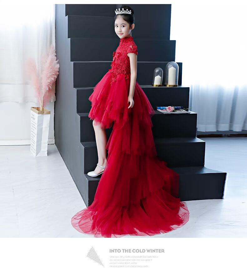 Cô gái màu đỏ váy sinh nhật công chúa váy con mẫu catwalk nhỏ chủ piano trang phục mùa đông đồ vest bé trai 3 mảnh
